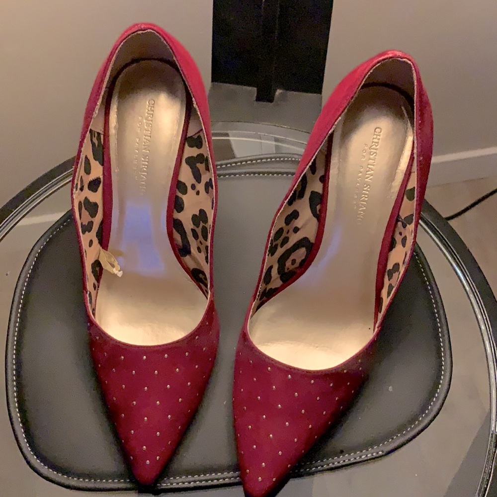 Burgundy Heels with Gold Studs